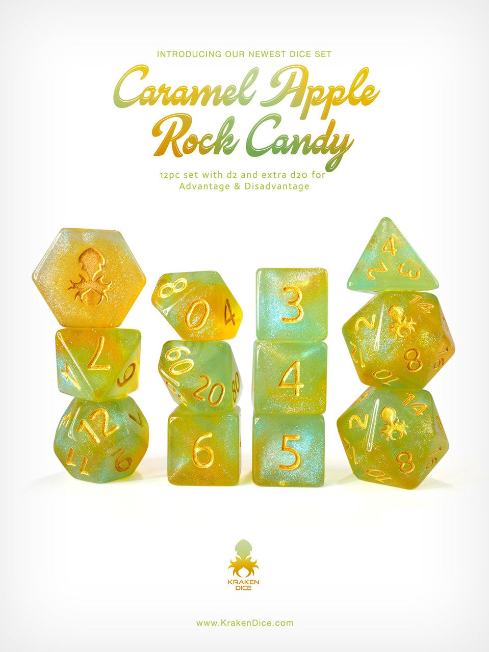 Kraken's Caramel Apple Rock Candy 12pc Polyhedral Dice Set